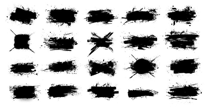 Creative ink splashes stencil with splashes, blots, ink strokes and street dirt. Spots of black ink with splashes and dabs of paint. Isolated Silhouettes dirty ink splashes stencil. Vector paint