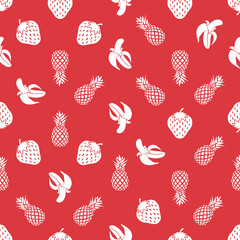 Fruit salad on white seamless repeat pattern background