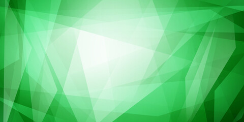 Abstract background of straight intersecting lines and translucent polygons in green colors