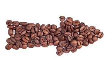 arrow of coffee beans on a white background, isolate
