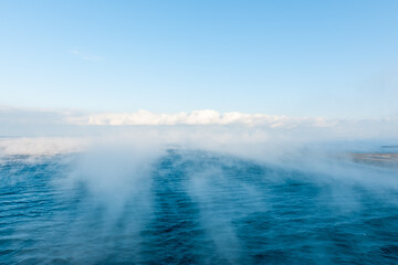 A fantastic image of fog down the river was shot in Japan