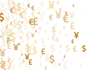 Naklejka premium Euro dollar pound yen gold icons flying currency vector illustration. Income pattern. Currency 