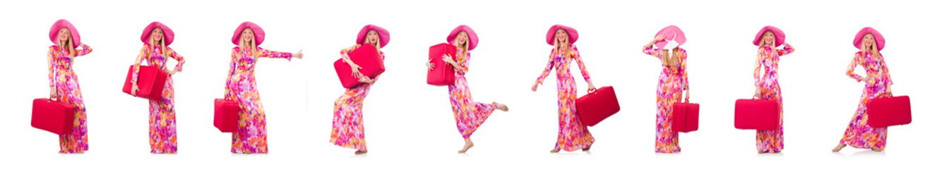 Woman going to summer vacation isolated on white