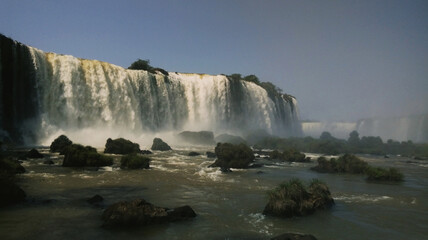 Beautiful National Park waterfalls at Iguazu river Brazil and Argentina 