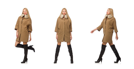 Fototapeta premium Blond hair girl in coat isolated on white