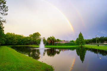 Beautiful double rainbow in summer