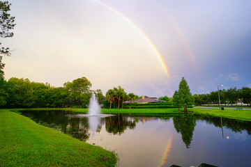 Beautiful double rainbow in summer	