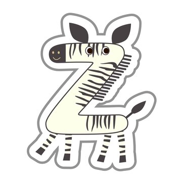 Z しまうま　かわいいアルファベット　英文字　英字　単品
