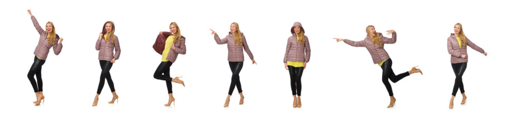 Pretty girl in winter jacket isolated on white