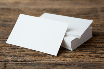 Stack of Business card on wood background   and copy space