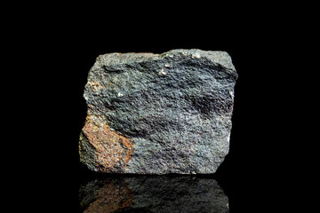 Chamosite ore, raw rock on black background, mining and geology