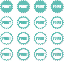 アピールポイント用のギザギザのフキダシアイコン　青緑色セット