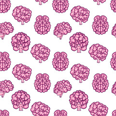 Cartoon brain seamless pattern. Vector illustration for paper and textile design on surgery and anatomy theme. Halloween background