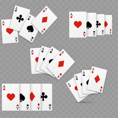 Set of four of a kind aces playing cards. Realistic vector.