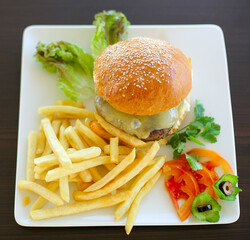 hamburger and fries