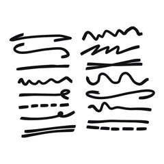 Set of handmade, hand drawn underline strokes isolated on white background EPS Vector