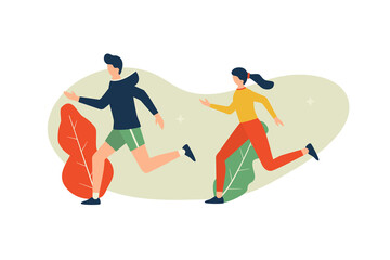 Vector illustration, man and woman running, jogging