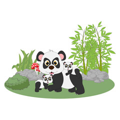 illustration vector graphic of cute panda animal character cartoon isolated, perfect for cover, book, birthday card, gift card, wrap paper, sticker, t-shirt, memo, decoration