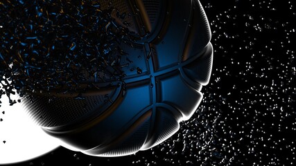 Fototapeta na wymiar Black-Silver Basketball with Particles under Orange-Blue Linghting Background. 3D illustration. 3D high quality rendering. 