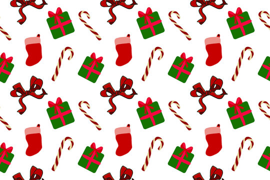 Plano de fundo vetorial natalino, decorado com presentes coloridos, laços festivos e bengalas de natal, ideal para celebrar a alegria das festas de fim de ano