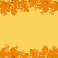 Naklejka na ściany i meble Orange background and autumn leaves frame, have space for your letters, autumn background.