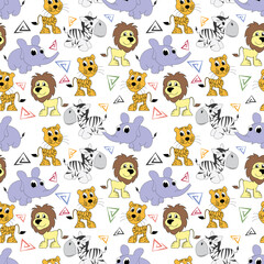 seamless pattern with cute animal character cartoon