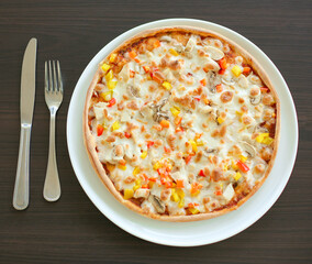Pizza with cheese and vegetables