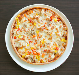 pizza with cheese and vegetables on a plate