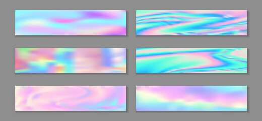 Fototapeta premium Hologram surreal banner horizontal fluid gradient princess backgrounds vector set. Romantic 
