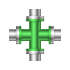 Pipe vector. Made from steel or metal connection by flange fitting fixing by screw and bolt. Part for pipeline construction to transportation oil and gas in industry, water in plumbing and irrigation.