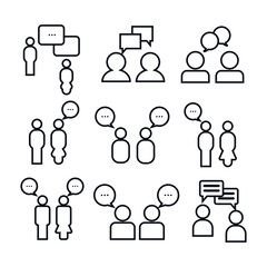 Set, collection of two people chatting, speaking, conversation icon on white background illustration EPS Vector