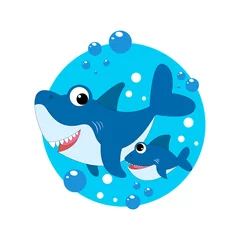Foto op Canvas illustratie vectorafbeelding van schattige haai dier karakter cartoon geïsoleerd, perfect voor dekking, boek, verjaardagskaart, cadeaubon, inpakpapier, sticker, t-shirt, memo, decoratie © Curut Design Store
