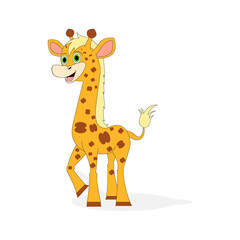Fototapeta premium illustration vector graphic of cute giraffe animal character cartoon isolated, perfect for cover, book, birthday card, gift card, wrap paper, sticker, t-shirt, memo, decoration