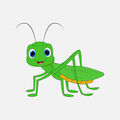 illustration vector graphic of cute grasshopper animal character cartoon isolated, perfect for cover, book, birthday card, gift card, wrap paper, sticker, t-shirt, memo, decoration