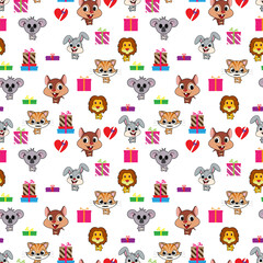 seamless pattern with gift and animal cartoon