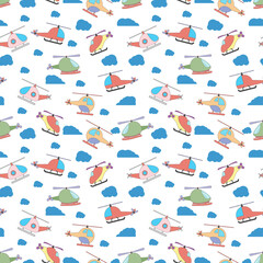seamless pattern with helicopter and cloud