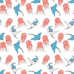 Obraz premium seamless pattern with stingray and jellyfish