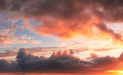 colorful sky in sunrise is due to indirect sunlight being scattered off oxygen molecules and...