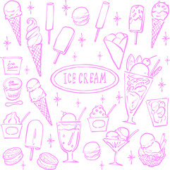 Vector illustration of pink line icecream