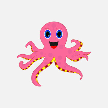 illustration vector graphic of cute octopus animal character cartoon isolated, perfect for cover, book, birthday card, gift card, wrap paper, sticker, t-shirt, memo, decoration