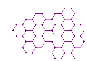 vector many hexagon purple line with dot isolated on white background . science concept