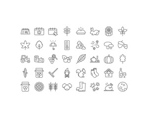 set of autumn season thin line icons, leaves, moon festival