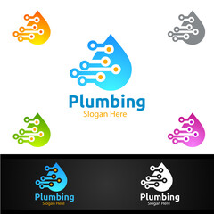 Fototapeta premium Plumbing Logo with Water and Fix Home Concept