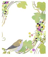 秋のフレーム　小鳥と葡萄の木