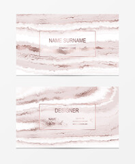 Agate texture design business cards with rose gold foil stripes.