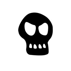Skull ablack silhouette. Vector black illustration Isolated on white background. Theme of Halloween and death in cartoon flat style