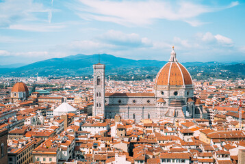 Santa Maria del Fiore cathedral florence aerial city view