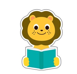 Fototapeta premium ライオン 読書をしている動物アイコン
