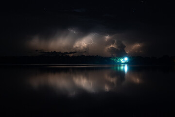 Naklejka na ściany i meble Lighting from thunderstorm over Lake Herman