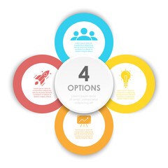 Circle infographics template can be used diagram, presentation or web design. Business concept with 4 options or steps. Vector infographic design.